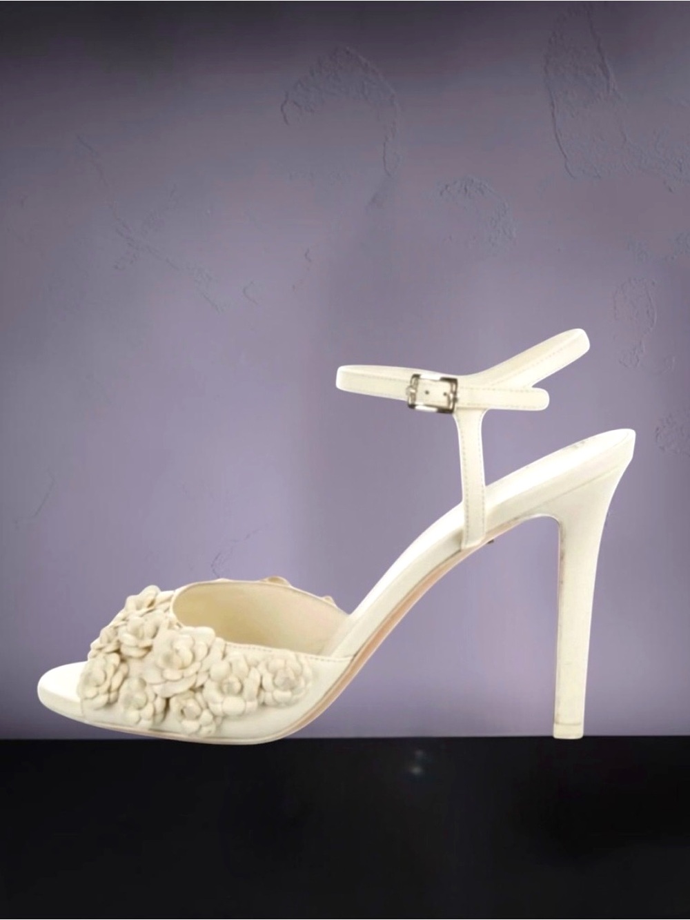 CHANEL Camellia Ankle Strap Interlocking CC Logo Lambskin Leather Heels 38.5